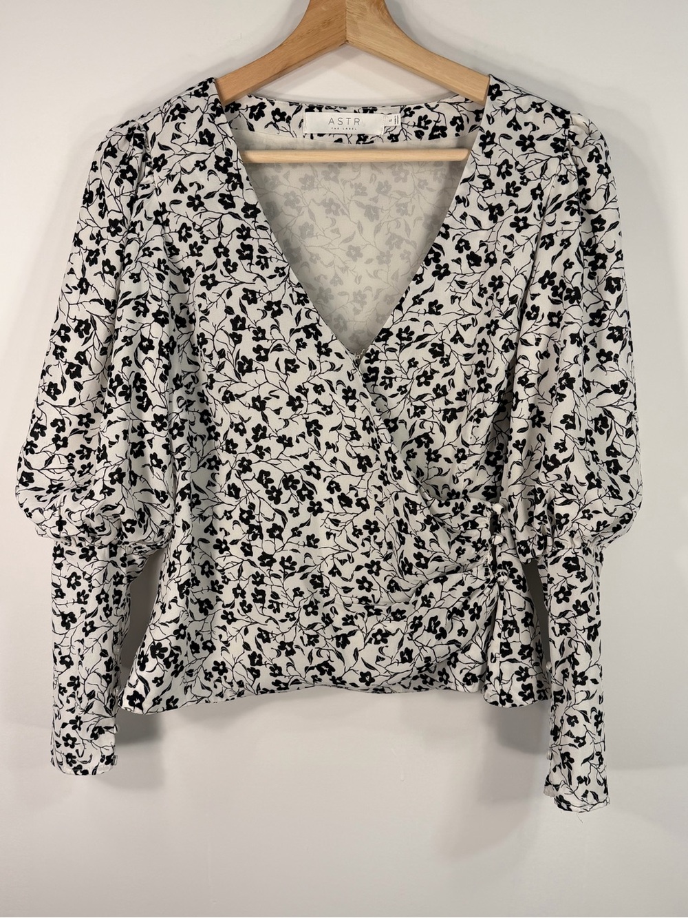 ASTR Black & White Floral Wrap Top